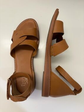 Franco Sarto Brown Leather Crossover Slide Sandals